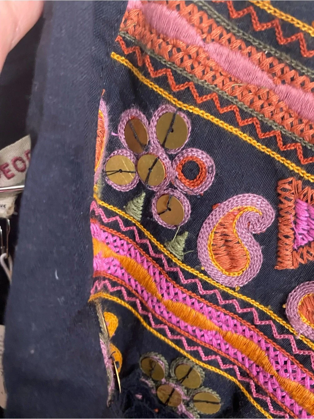 Free‎ People Savannah Bed Jacket Tribal Festival Embroidered XS Black